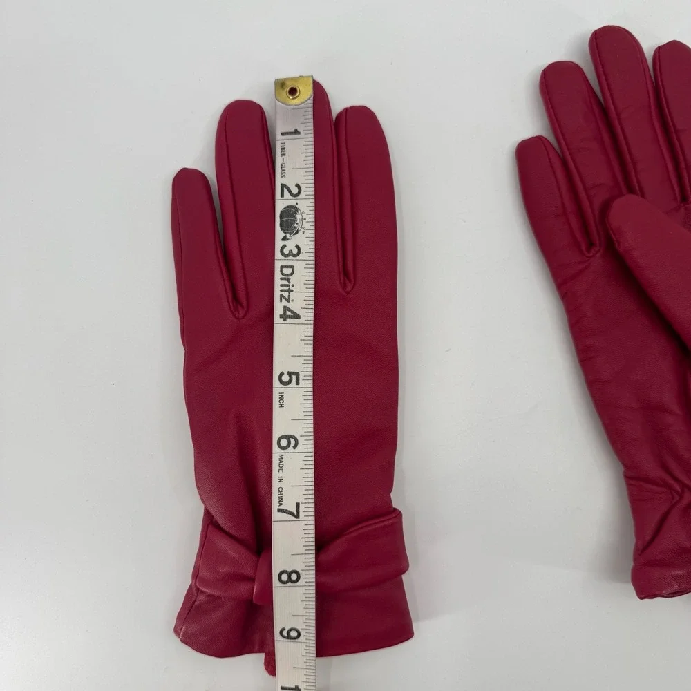 Womens Leather Gloves Size 8 Cherry Red Bows Soft Lined Dress Winter Classic